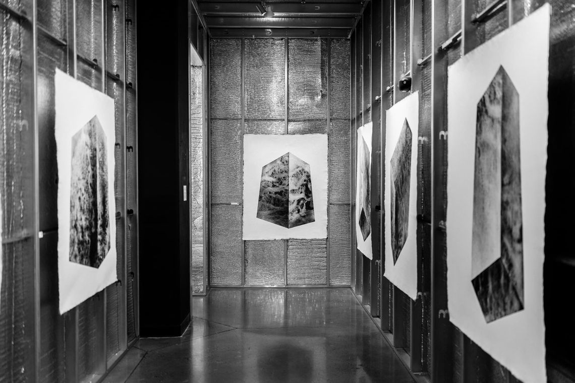 Caitlin Pashalek's paintings hung along the featured gallery, Hopscotch Portland