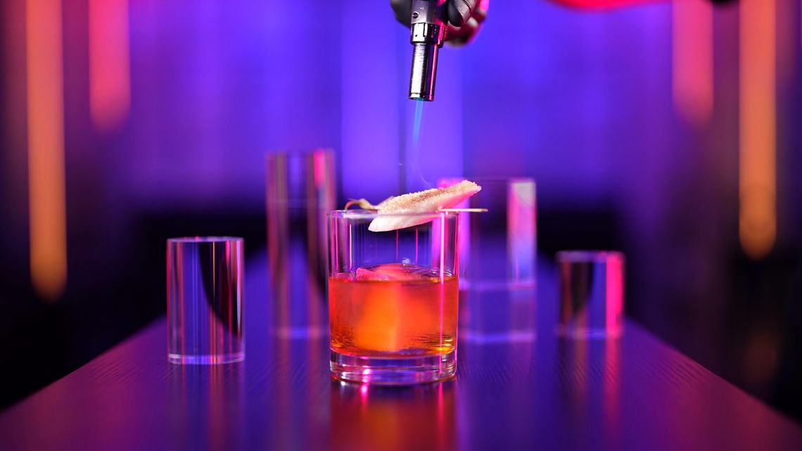 The pear old fashioned, torched · Portland